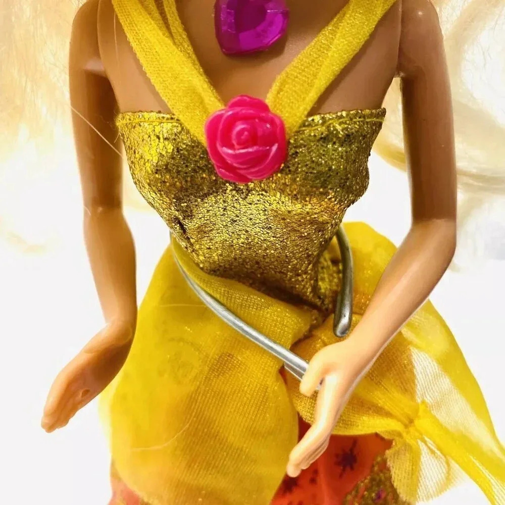 MATTEL BARBIE Doll Blonde Hair Blue Eyes Yellow Gown Earrings/Necklace 12" Tall - Picture 4 of 11